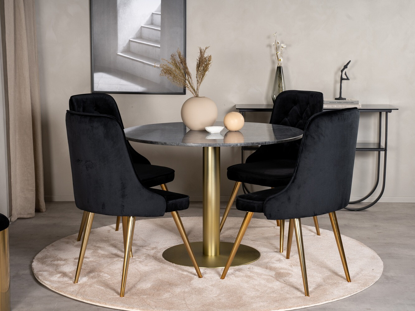 Borðstofusett Dallas 370 (Svartur + Gylltur)