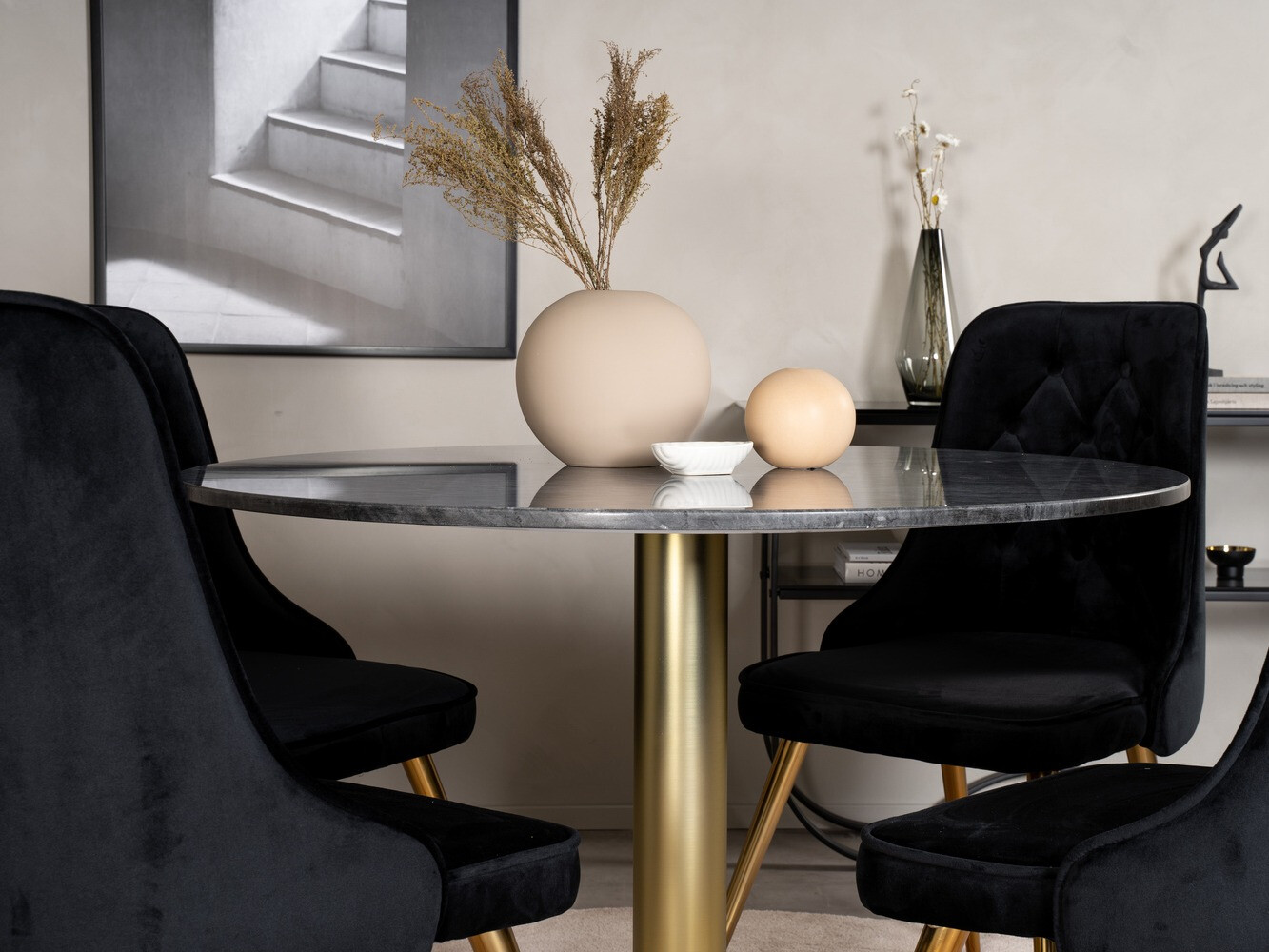 Borðstofusett Dallas 370 (Svartur + Gylltur)