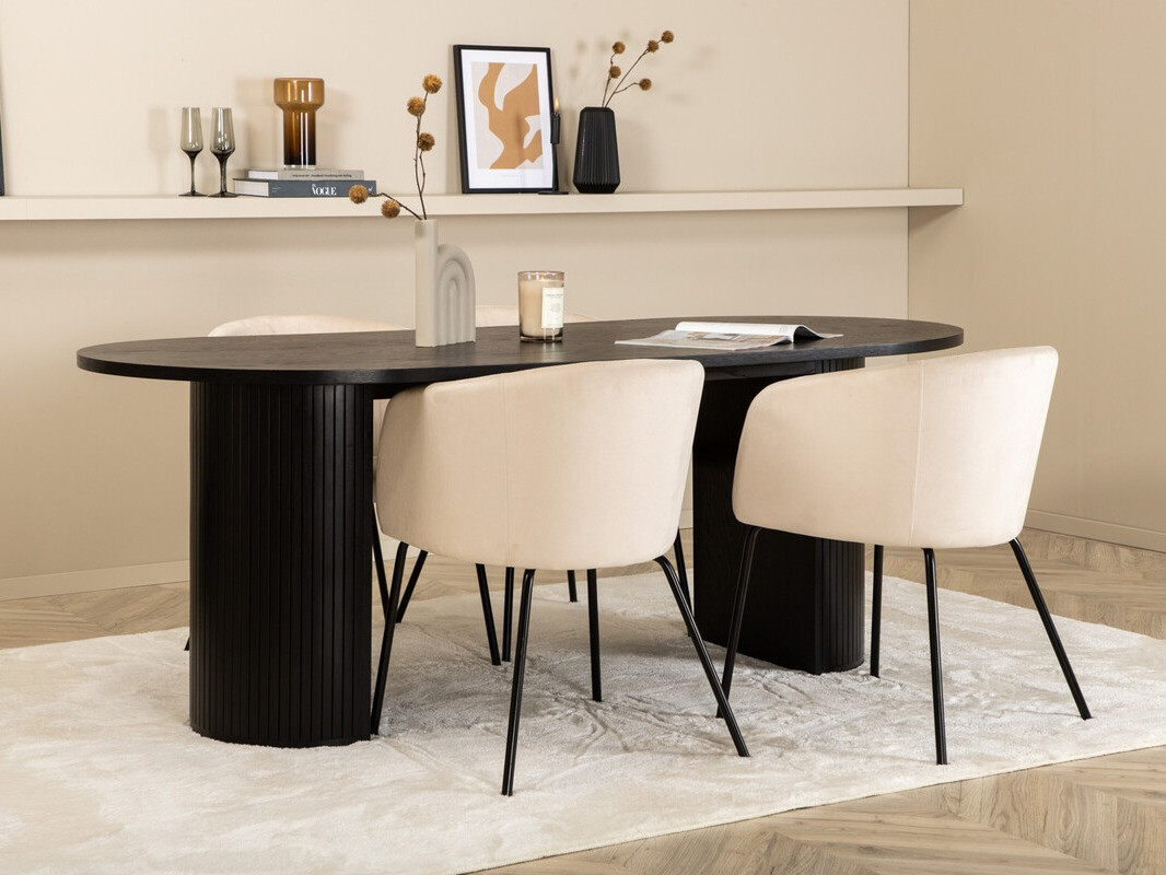 Borðstofusett Dallas 3313 (Svartur + Beige)