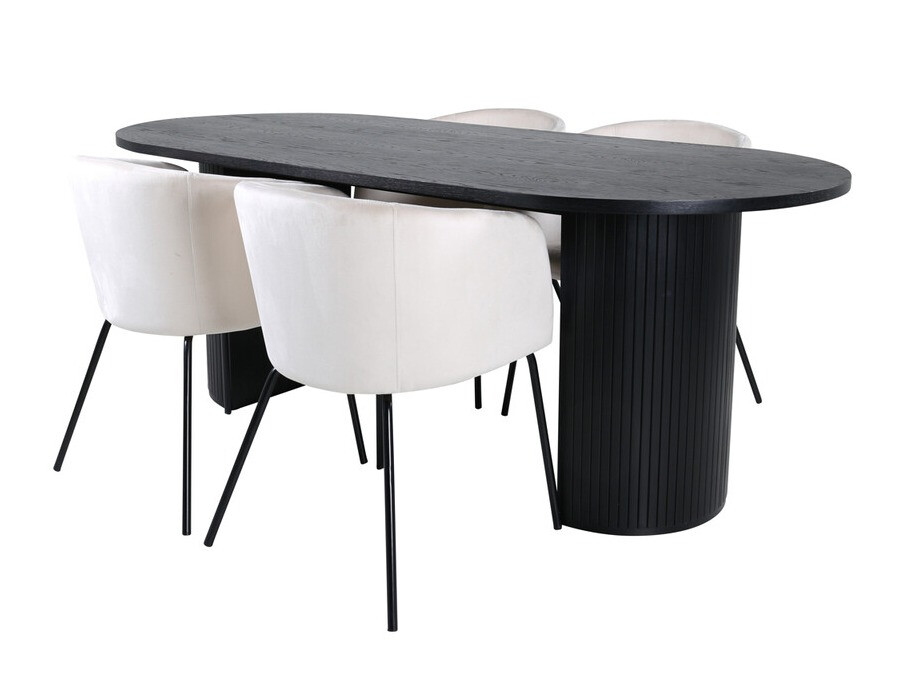 Borðstofusett Dallas 3313 (Svartur + Beige)