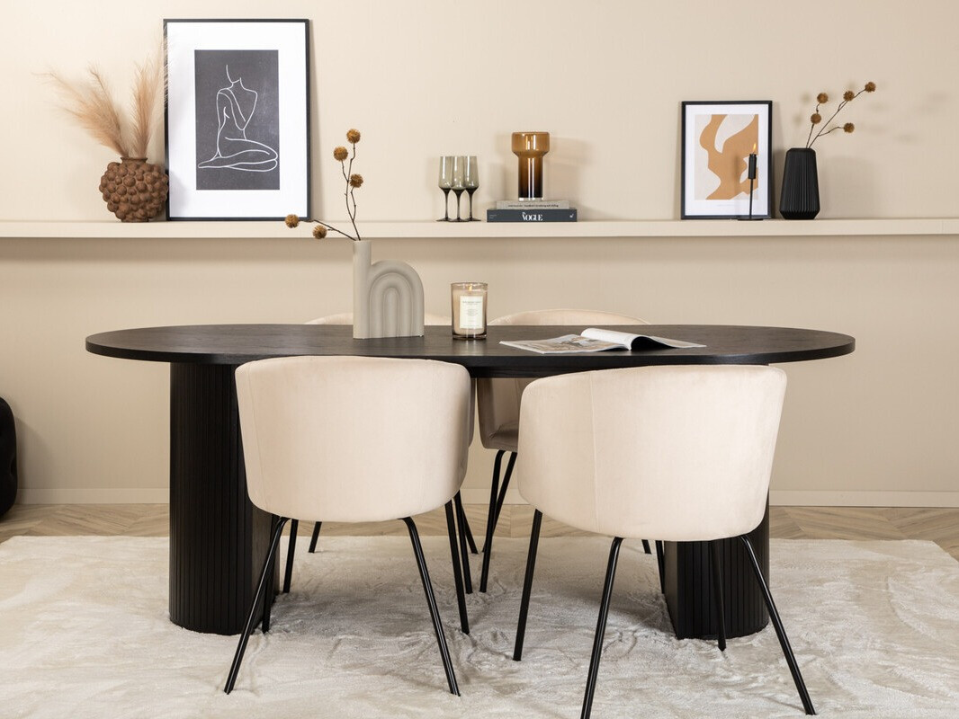 Borðstofusett Dallas 3313 (Svartur + Beige)