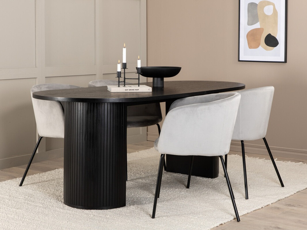 Borðstofusett Dallas 3313 (Svartur + Ljósgrár)