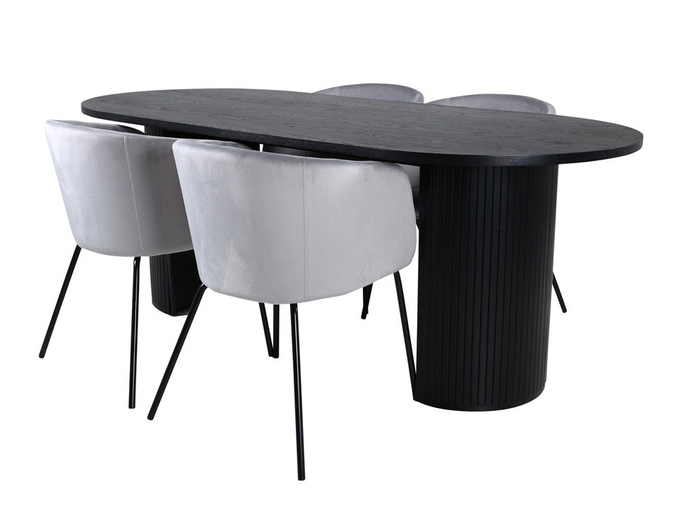 Borðstofusett Dallas 3313 (Svartur + Ljósgrár)