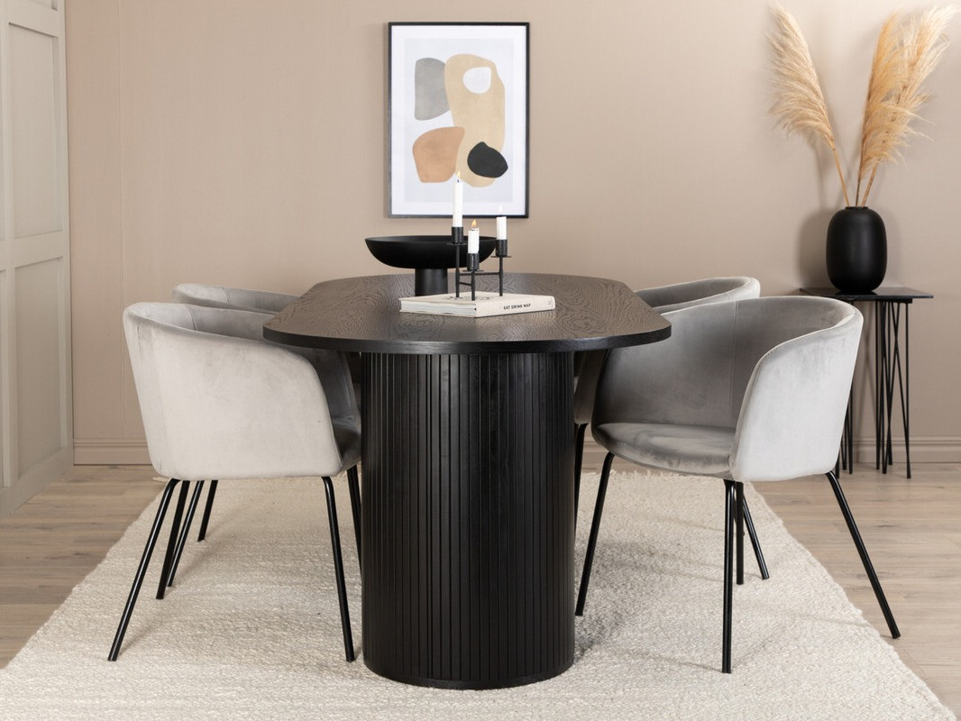 Borðstofusett Dallas 3313 (Svartur + Ljósgrár)