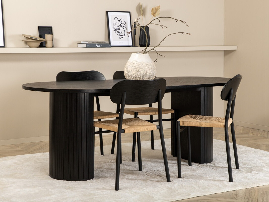 Borðstofusett Dallas 3314 (Svartur + Ljósbrúnn)