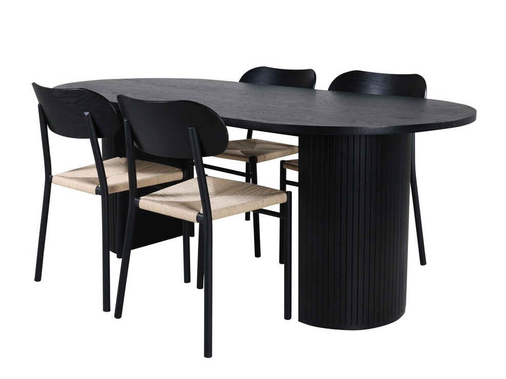 Borðstofusett Dallas 3314 (Svartur + Ljósbrúnn)