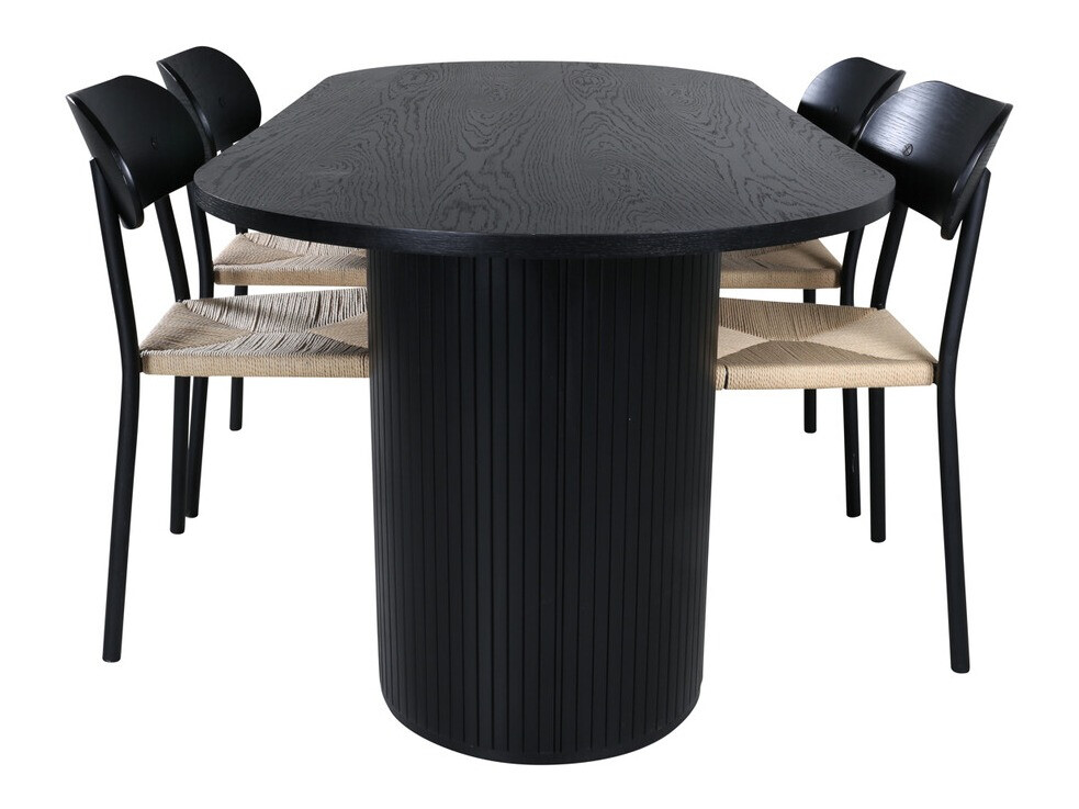 Borðstofusett Dallas 3314 (Svartur + Ljósbrúnn)