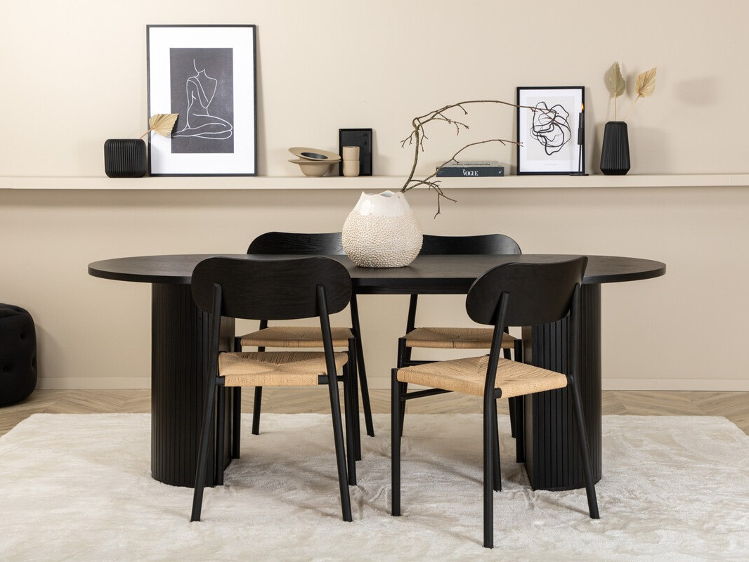 Borðstofusett Dallas 3314 (Svartur + Ljósbrúnn)