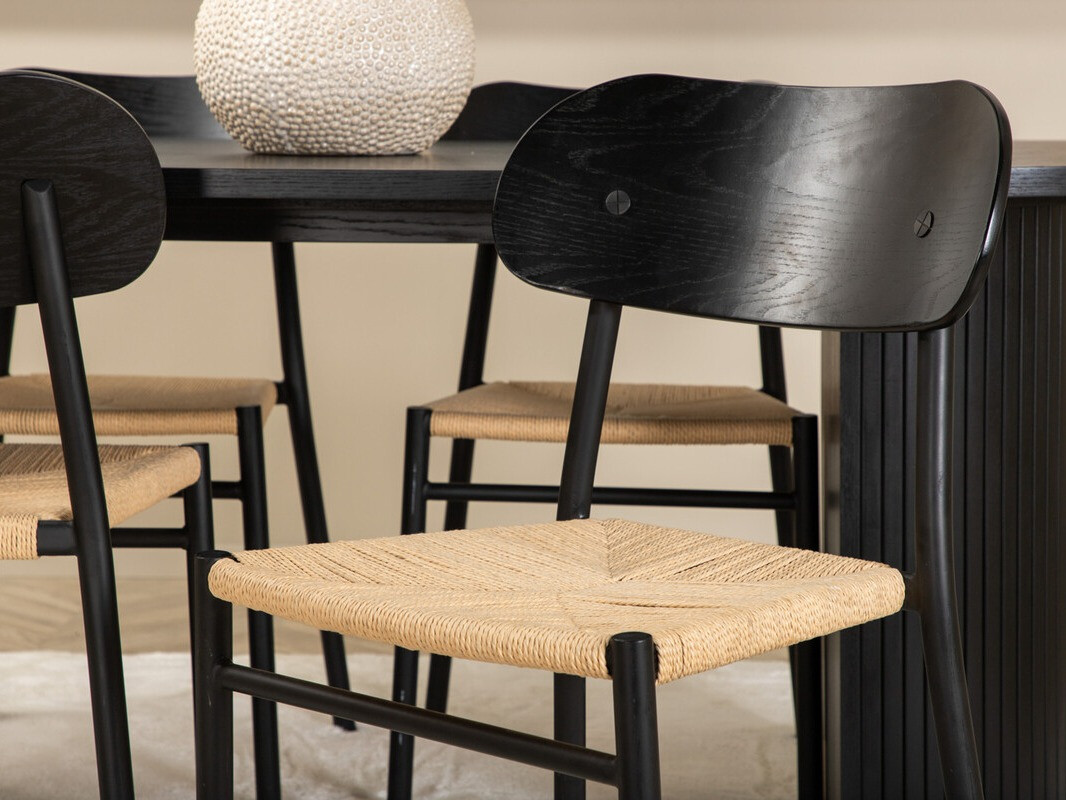 Borðstofusett Dallas 3314 (Svartur + Ljósbrúnn)