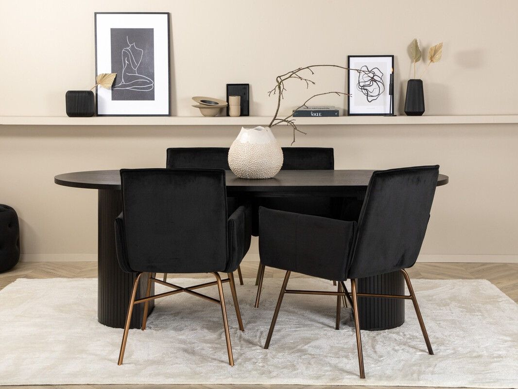 Borðstofusett Dallas 3315 (Svartur + Kopar)