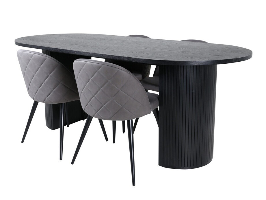 Borðstofusett Dallas 3321 (Svartur + Grár)