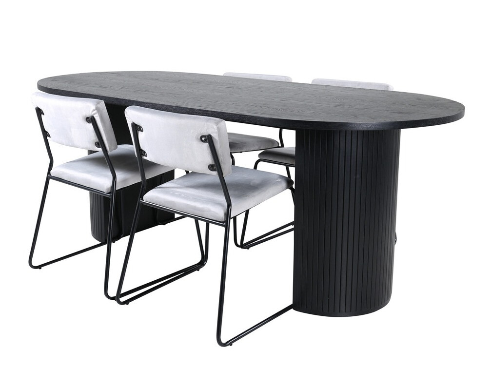 Borðstofusett Dallas 3322 (Svartur + Ljósgrár)