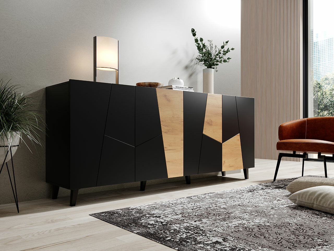 Skenkur Charlotte 180 (Svartur + Craft eik)