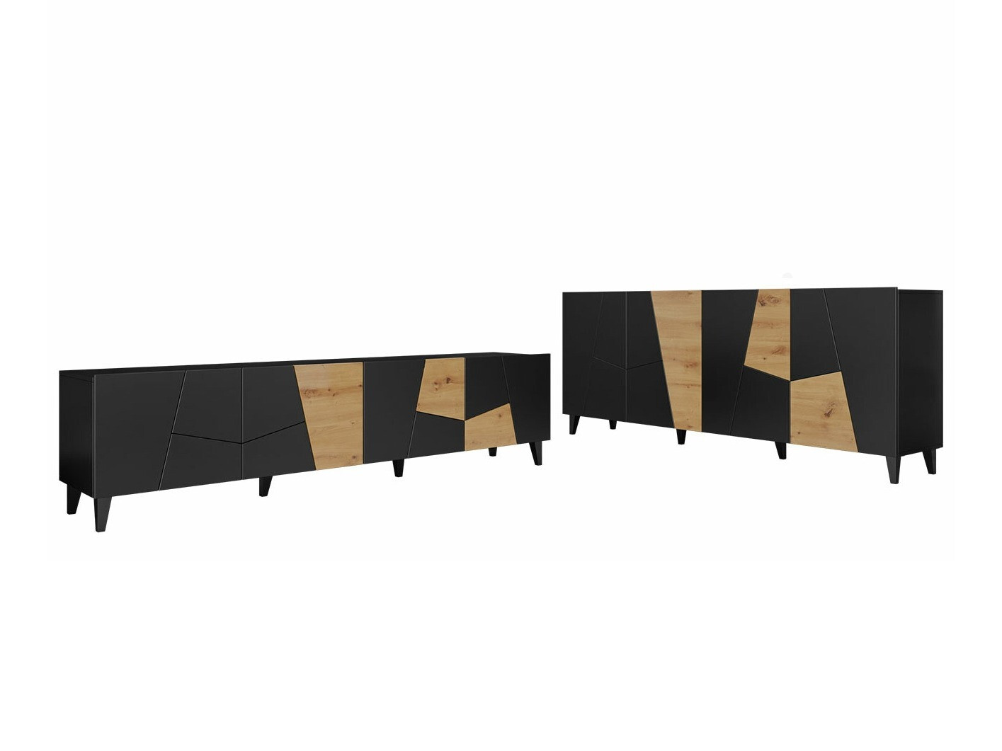 Stofusett Charlotte 182 (Svartur + Craft eik)