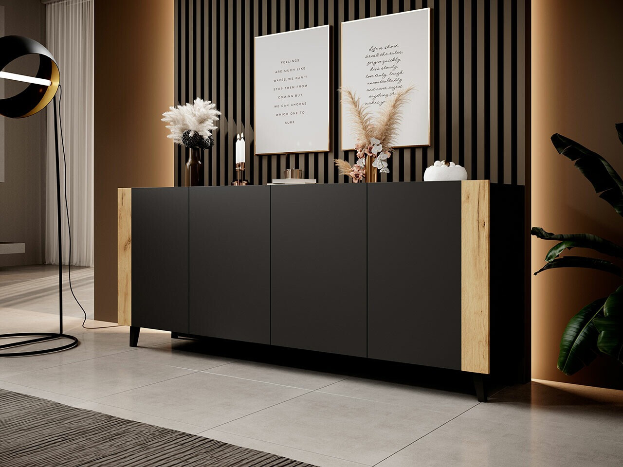 Skenkur Charlotte 183 (Svartur + Craft eik)