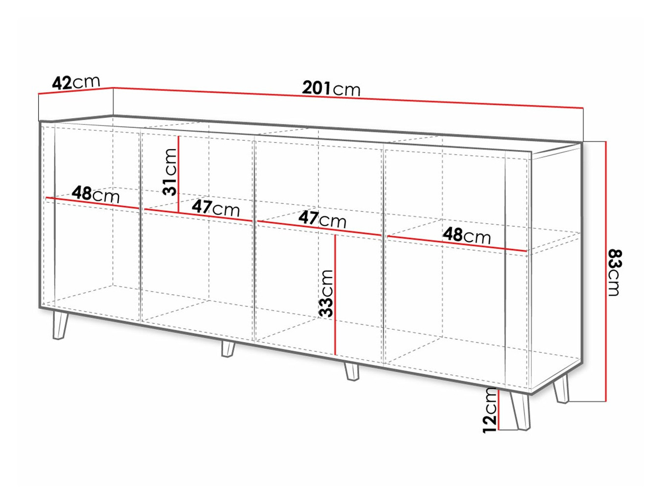 Skenkur Charlotte 183 (Svartur + Craft eik)