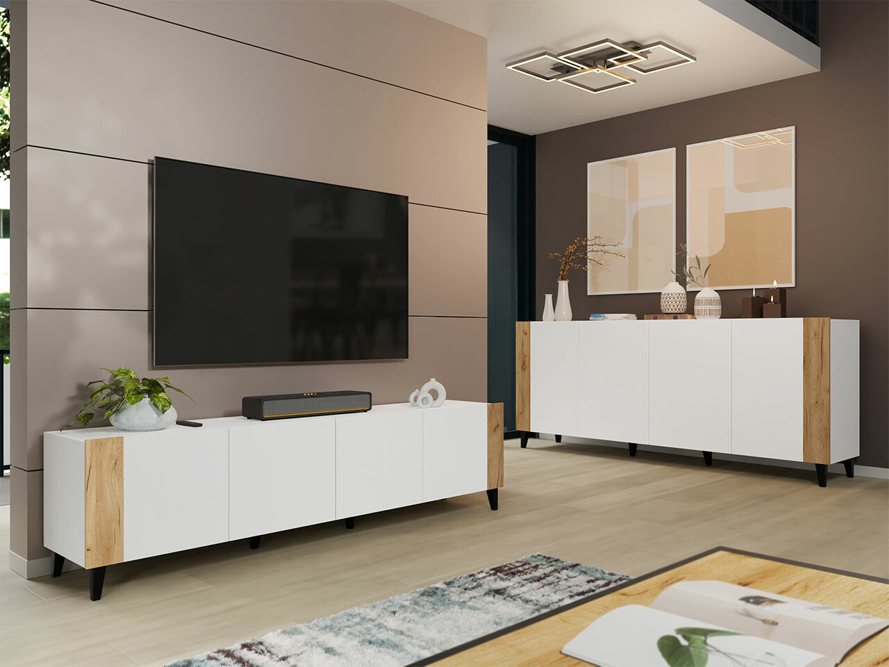 Stofusett Charlotte 185 (Hvítur + Craft eik)