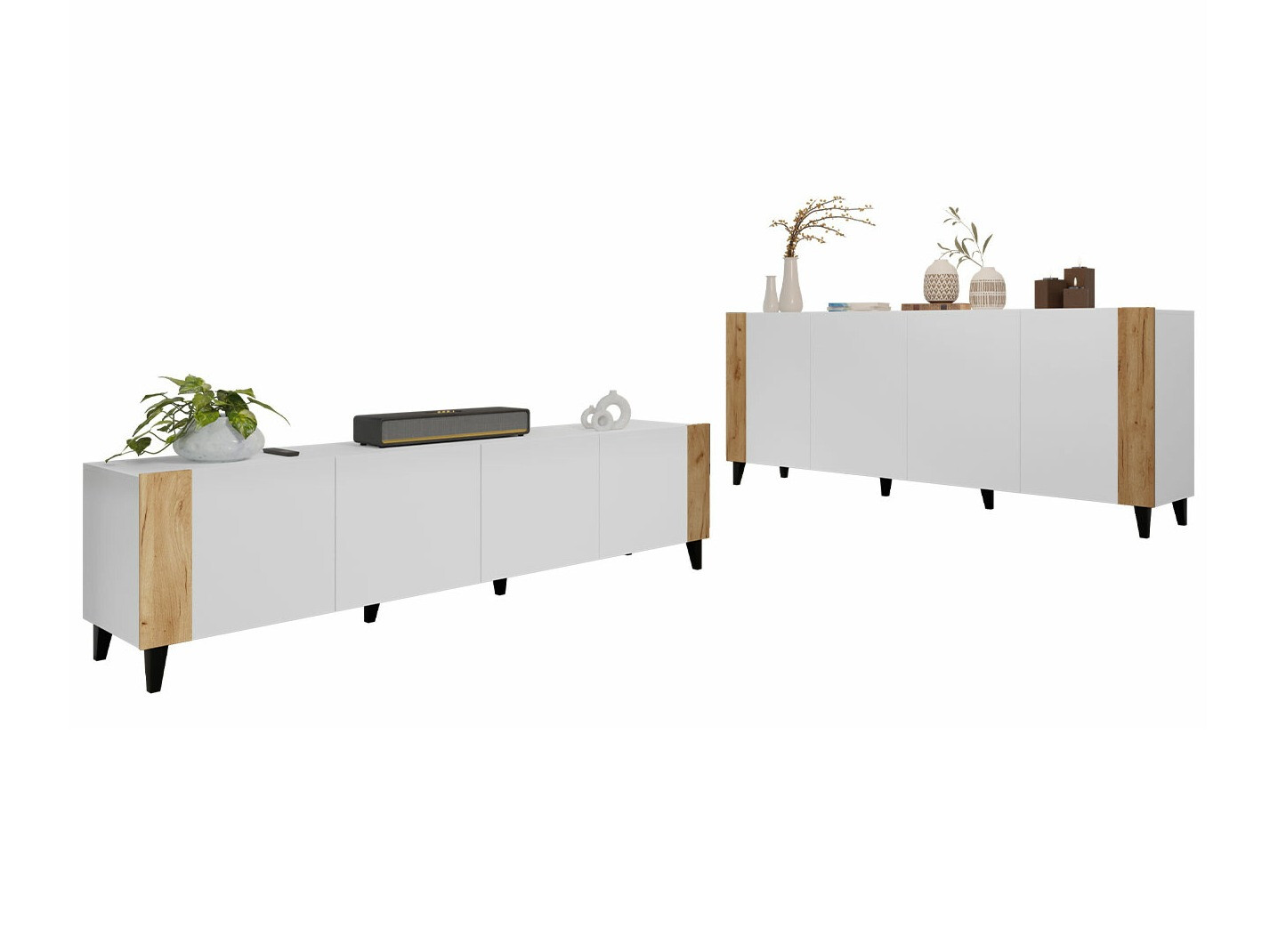 Stofusett Charlotte 185 (Hvítur + Craft eik)