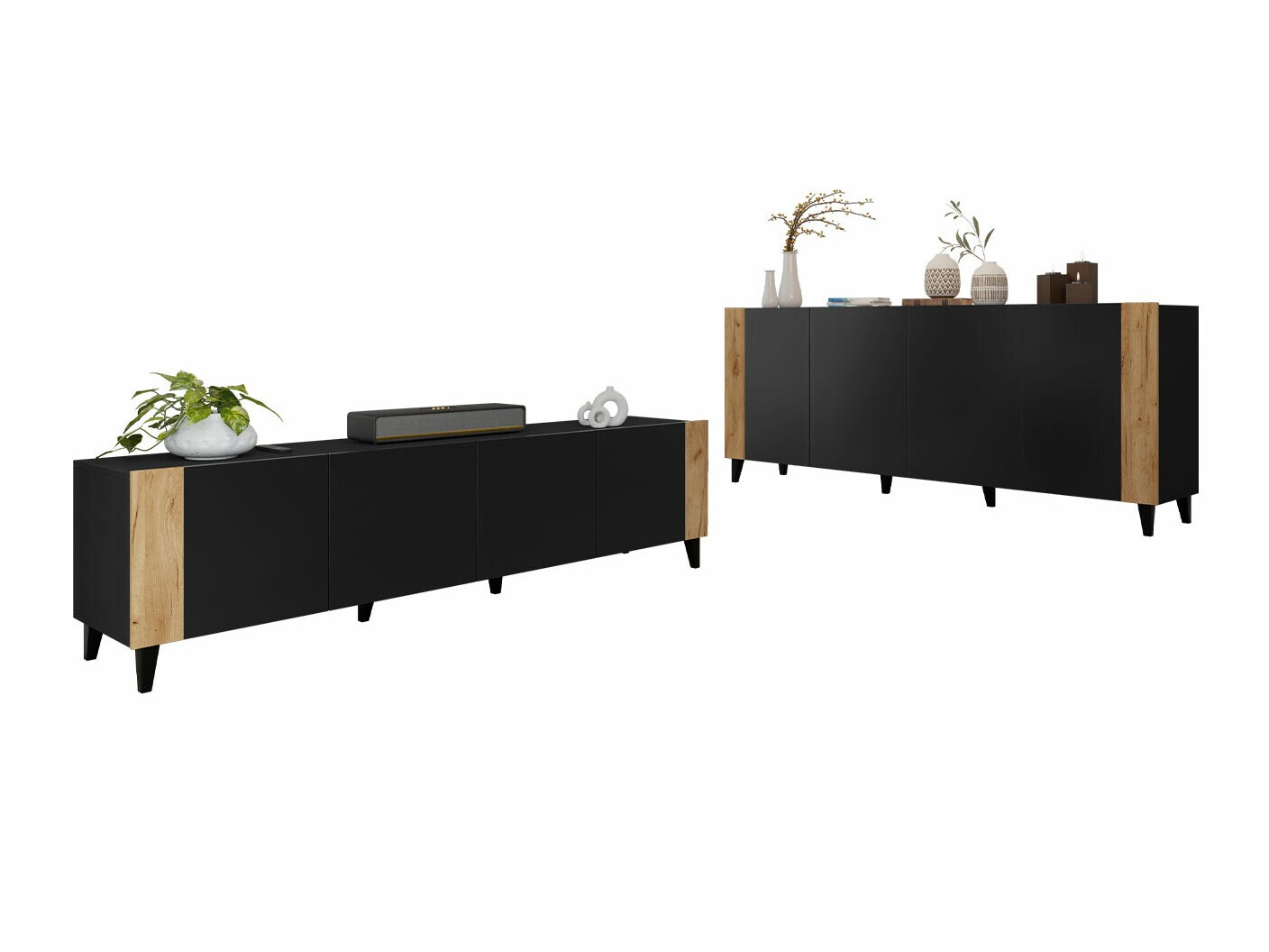 Stofusett Charlotte 185 (Svartur + Craft eik)