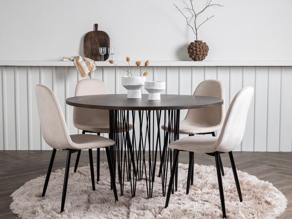 Borðstofusett Dallas 3370 (Svartur + Beige)