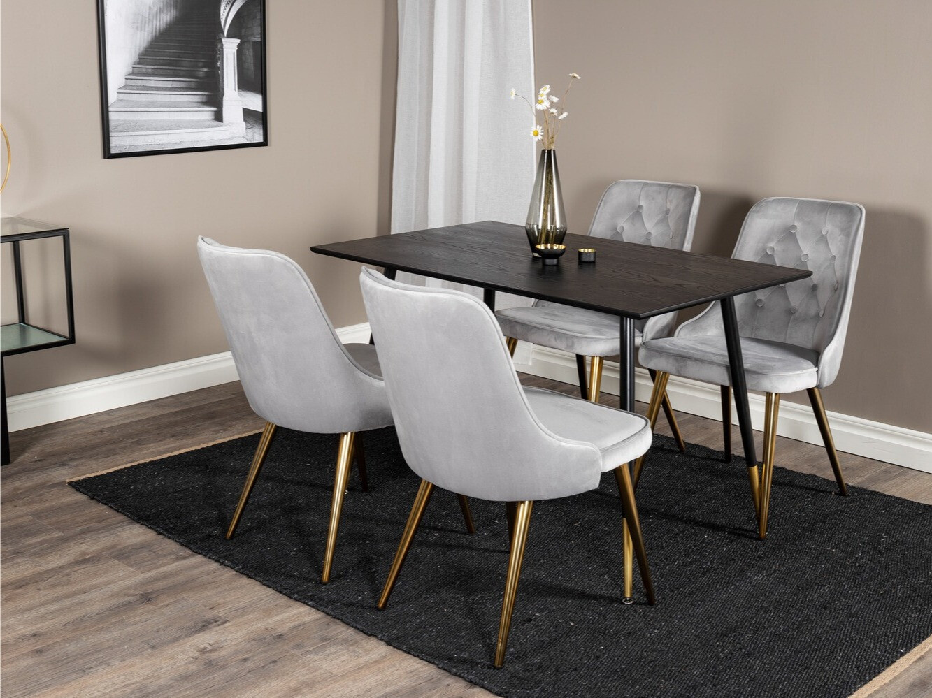 Borðstofusett Dallas 1673 (Grár + gylltur)