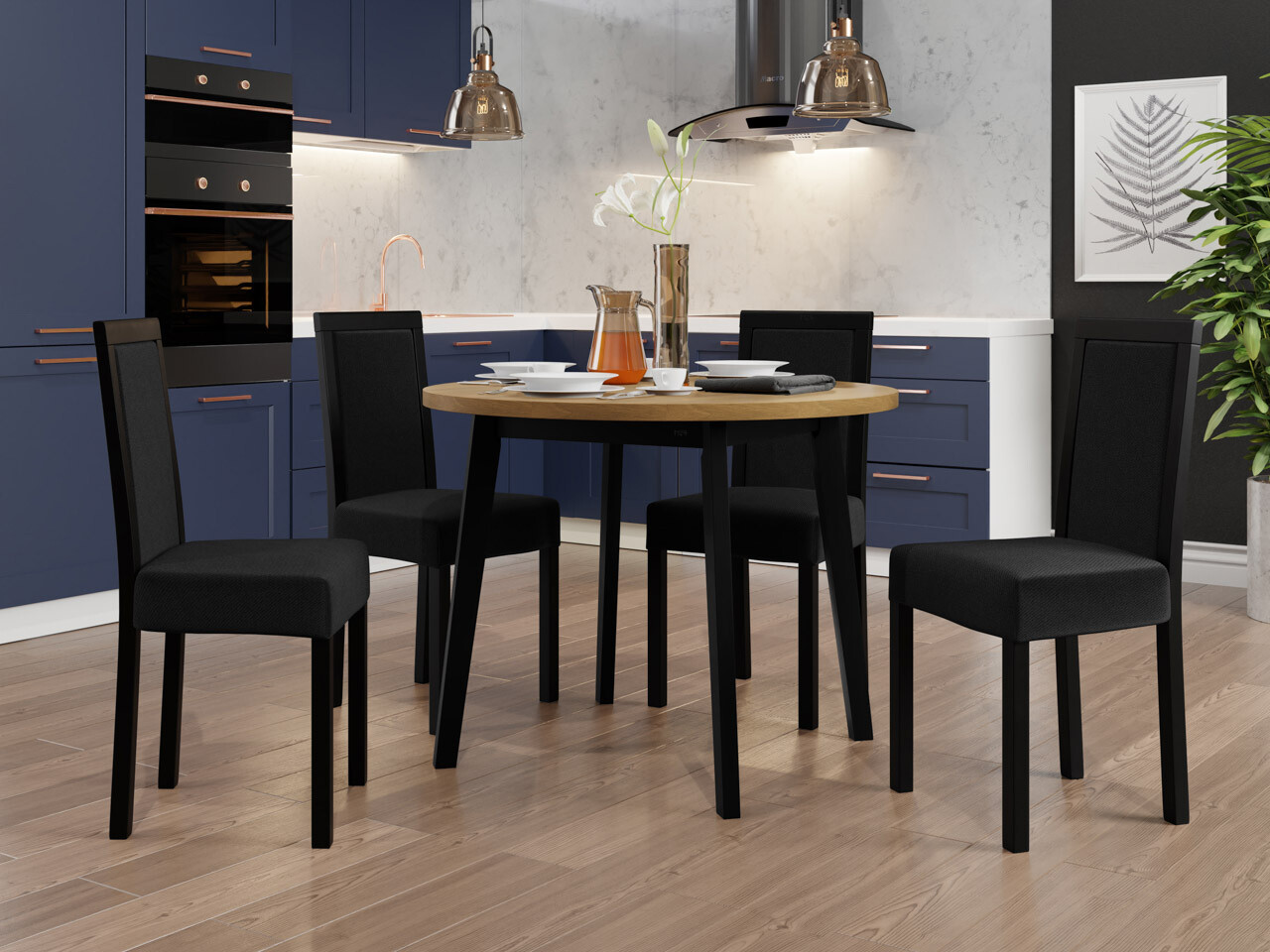 Borðstofusett Victorville 256 (Grandson-eik + Svartur)