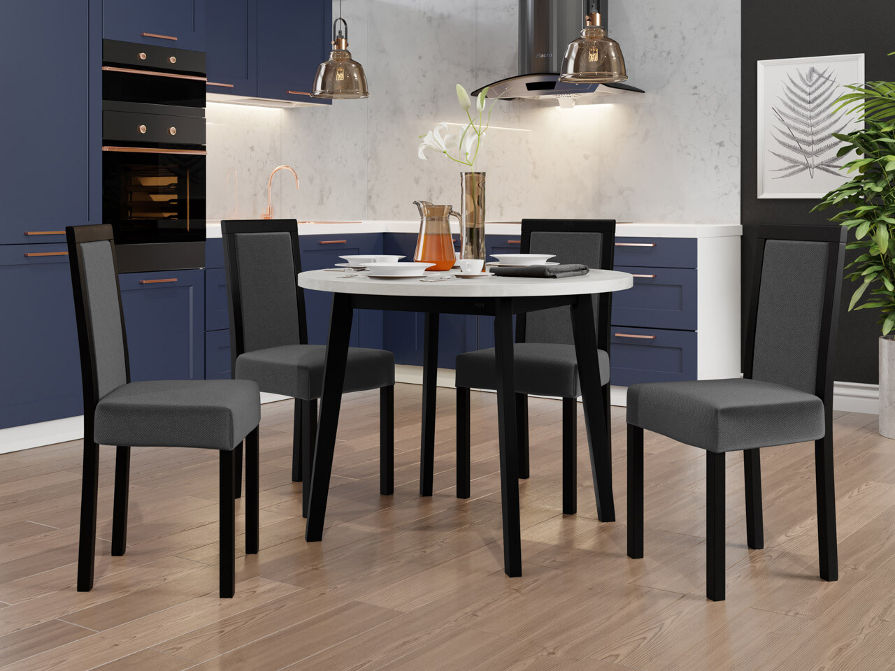 Borðstofusett Victorville 256 (Hvítur + Svartur)