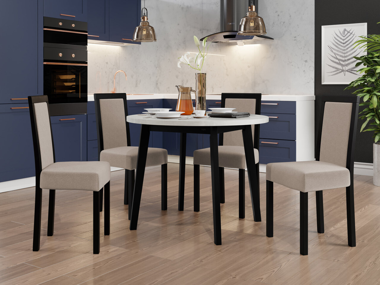 Borðstofusett Victorville 256 (Hvítur + Svartur)