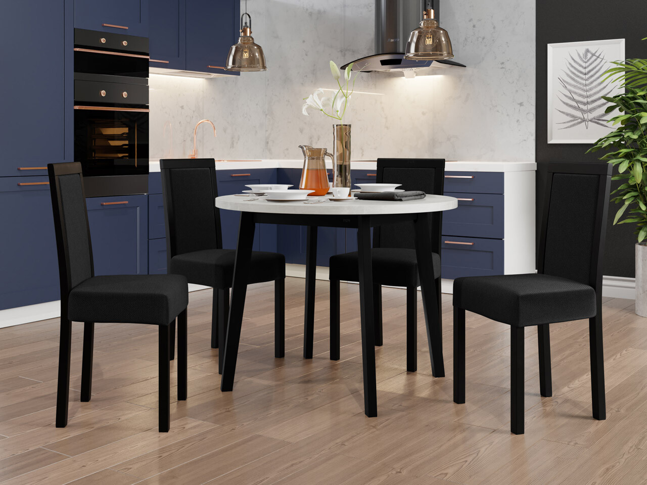 Borðstofusett Victorville 256 (Hvítur + Svartur)