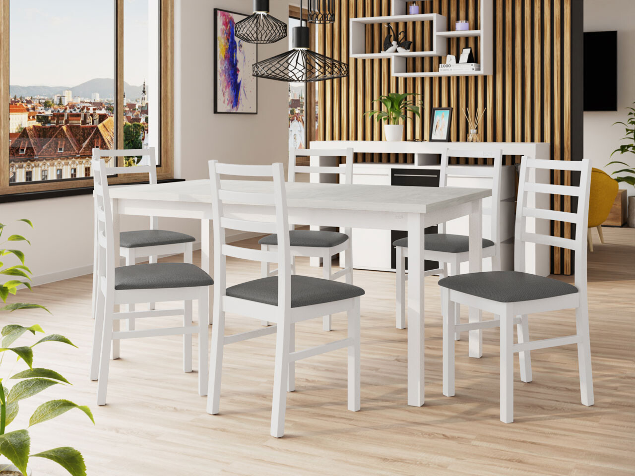 Borðstofusett Victorville 261 (Hvítur)