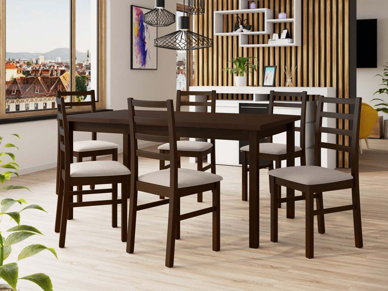 Borðstofusett Victorville 261 (Valhneta)