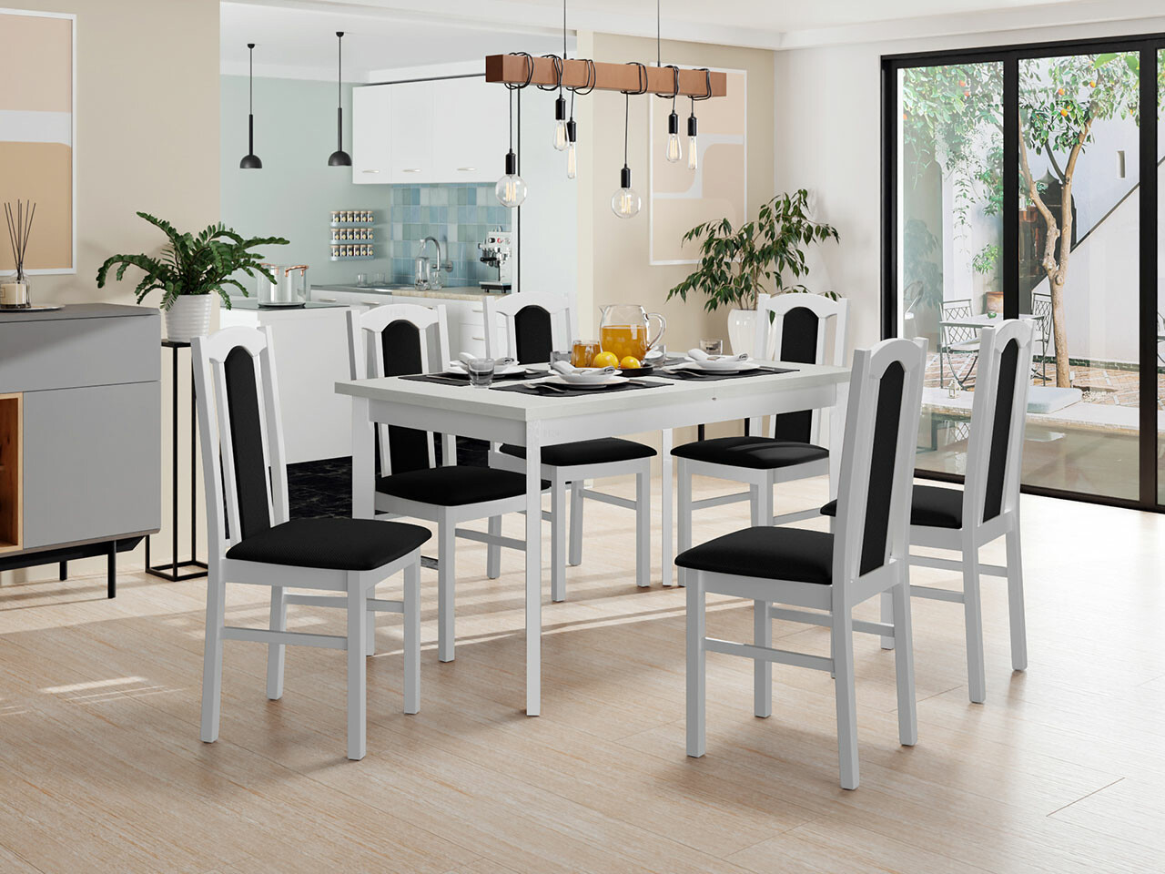 Borðstofusett Victorville 277 (Hvítur)