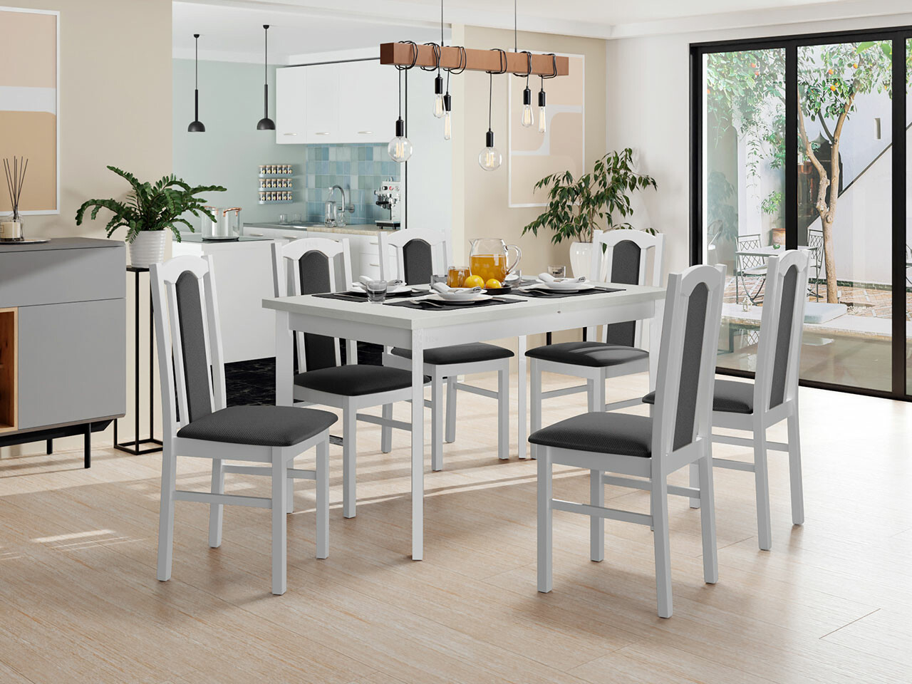 Borðstofusett Victorville 277 (Hvítur)