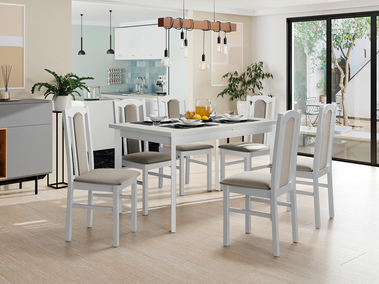 Borðstofusett Victorville 277 (Hvítur)
