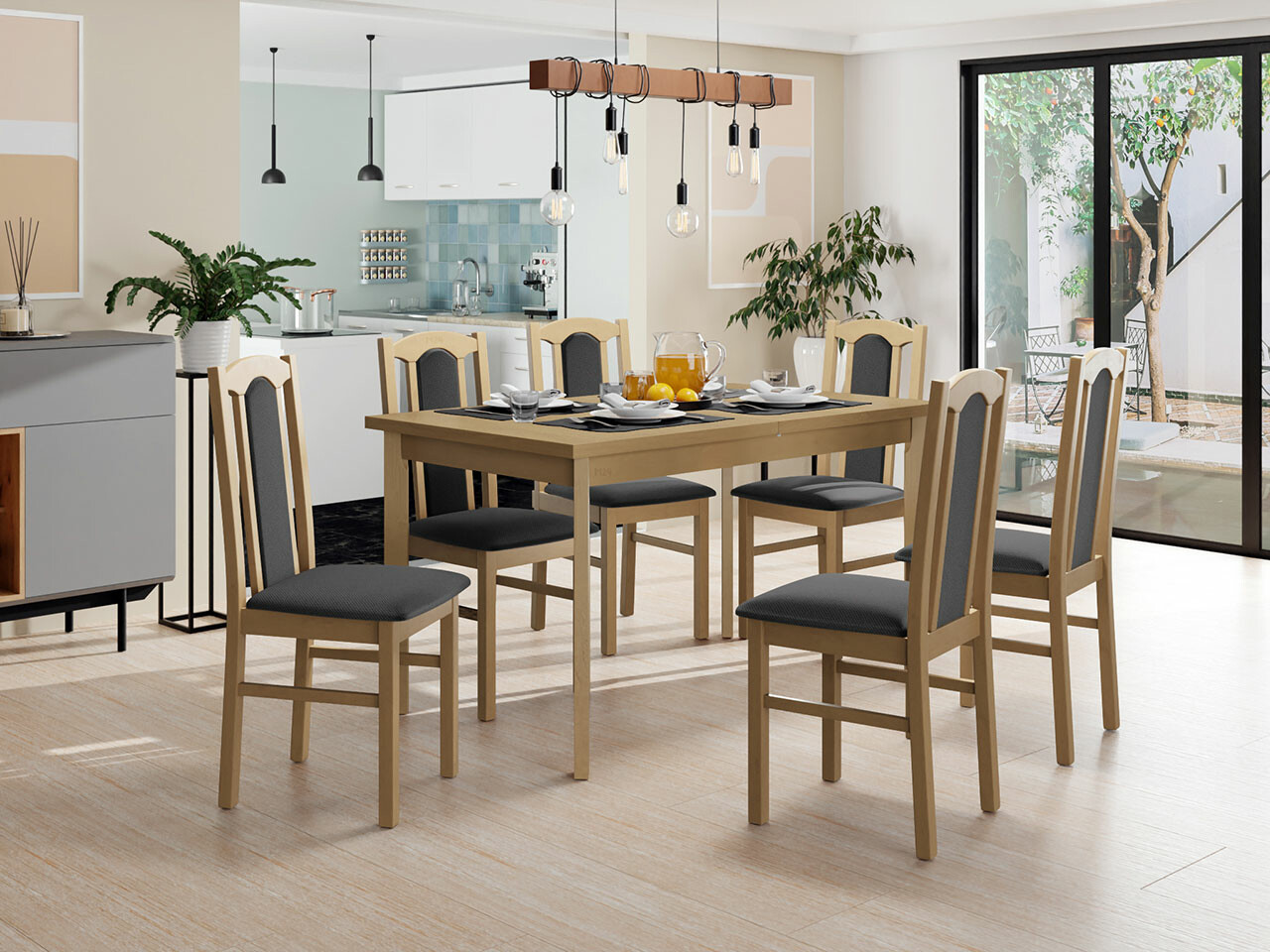 Borðstofusett Victorville 277 (Sonoma-eik)