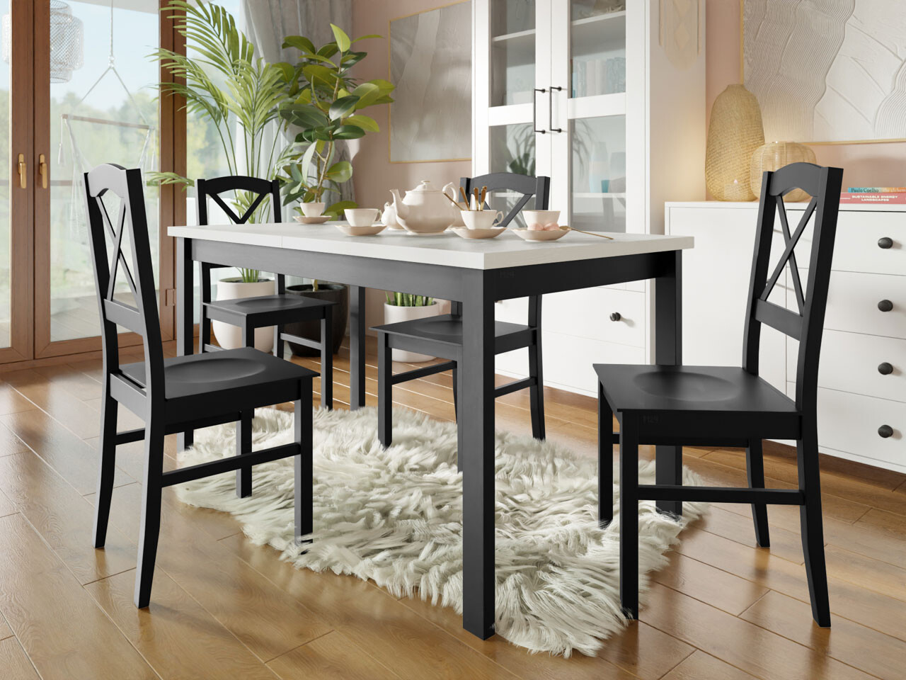 Borðstofusett Victorville 280 (Svartur + Hvítur)