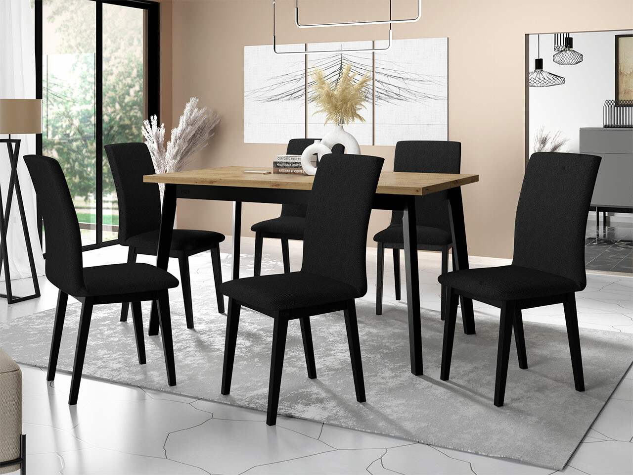 Borðstofusett Victorville 288 (Artisan-eik + Svartur)