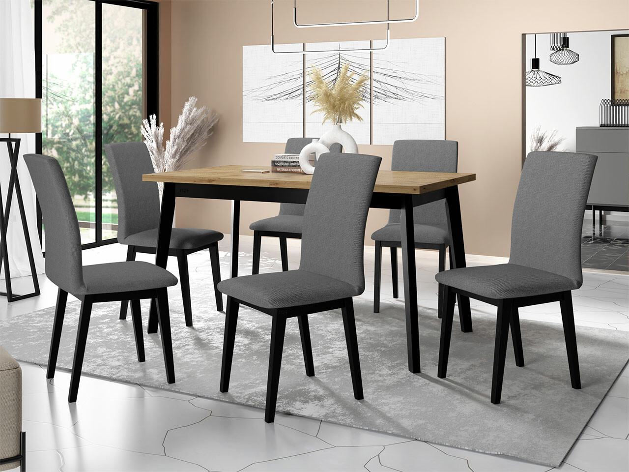 Borðstofusett Victorville 288 (Artisan-eik + Svartur)