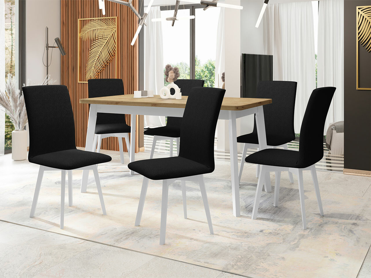 Borðstofusett Victorville 291 (Artisan-eik + Hvítur)
