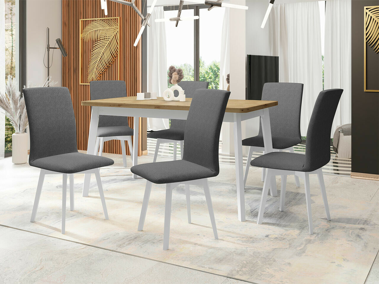 Borðstofusett Victorville 291 (Artisan-eik + Hvítur)