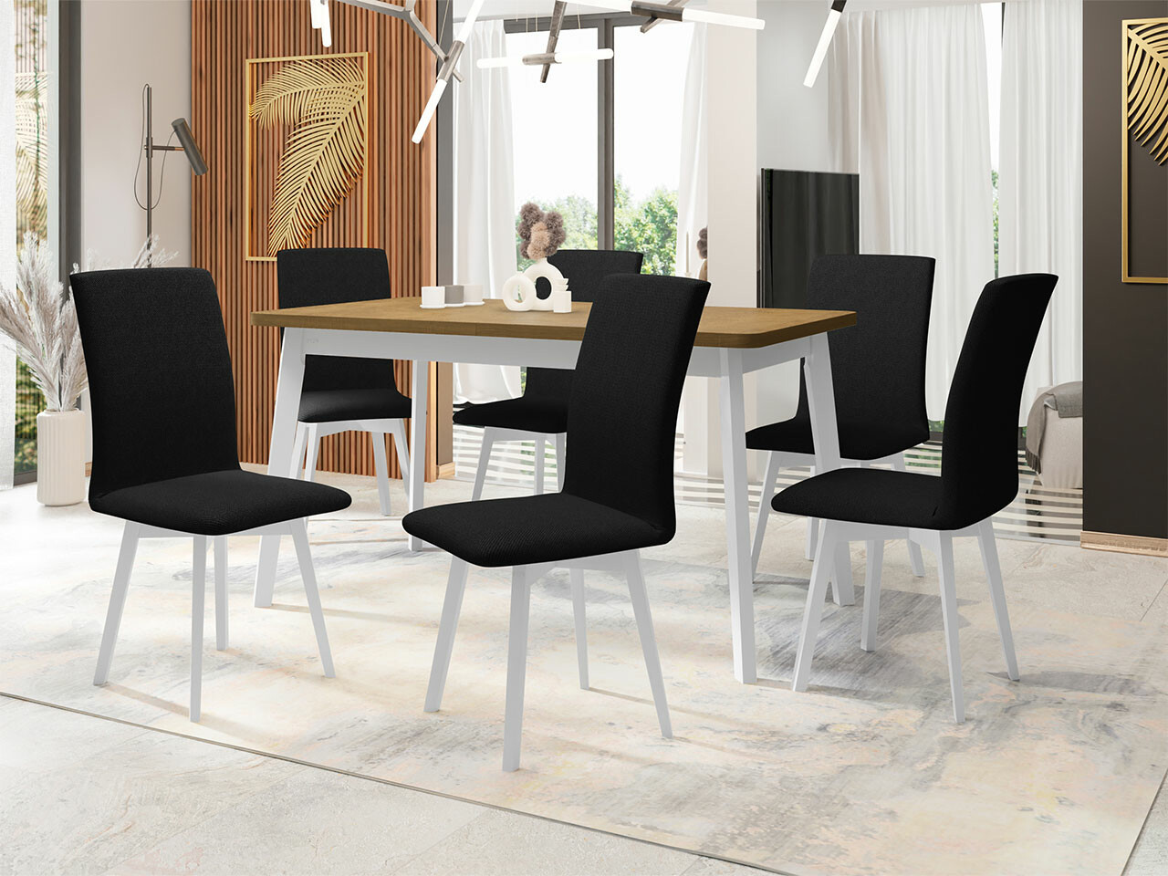 Borðstofusett Victorville 291 (Sonoma-eik + Hvítur)