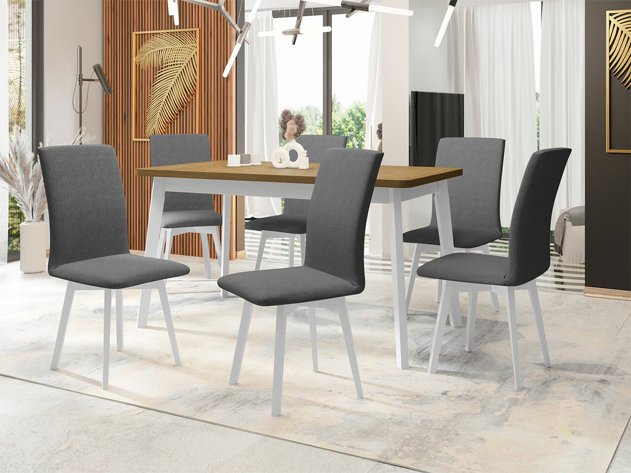 Borðstofusett Victorville 291 (Sonoma-eik + Hvítur)