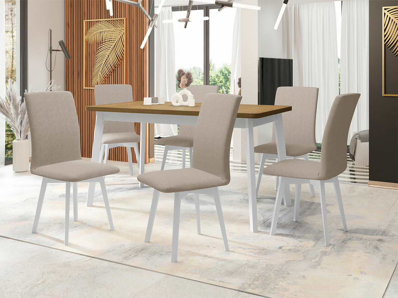 Borðstofusett Victorville 291 (Sonoma-eik + Hvítur)