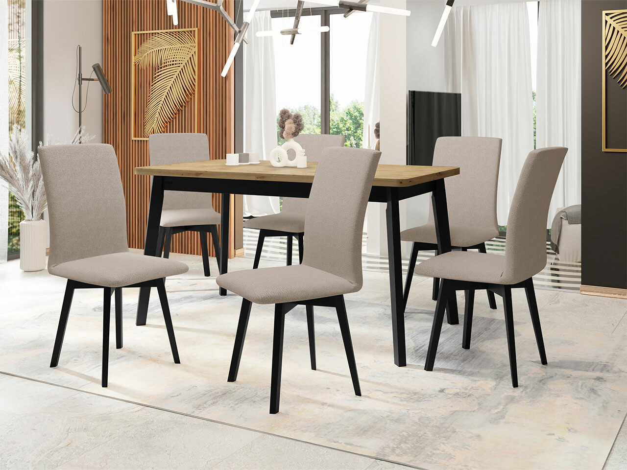 Borðstofusett Victorville 292 (Artisan-eik + Svartur)