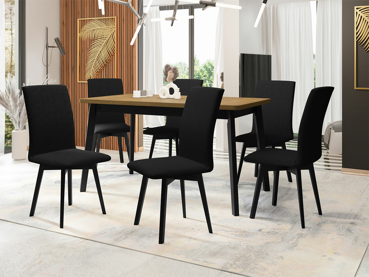 Borðstofusett Victorville 292 (Sonoma-eik + Svartur)