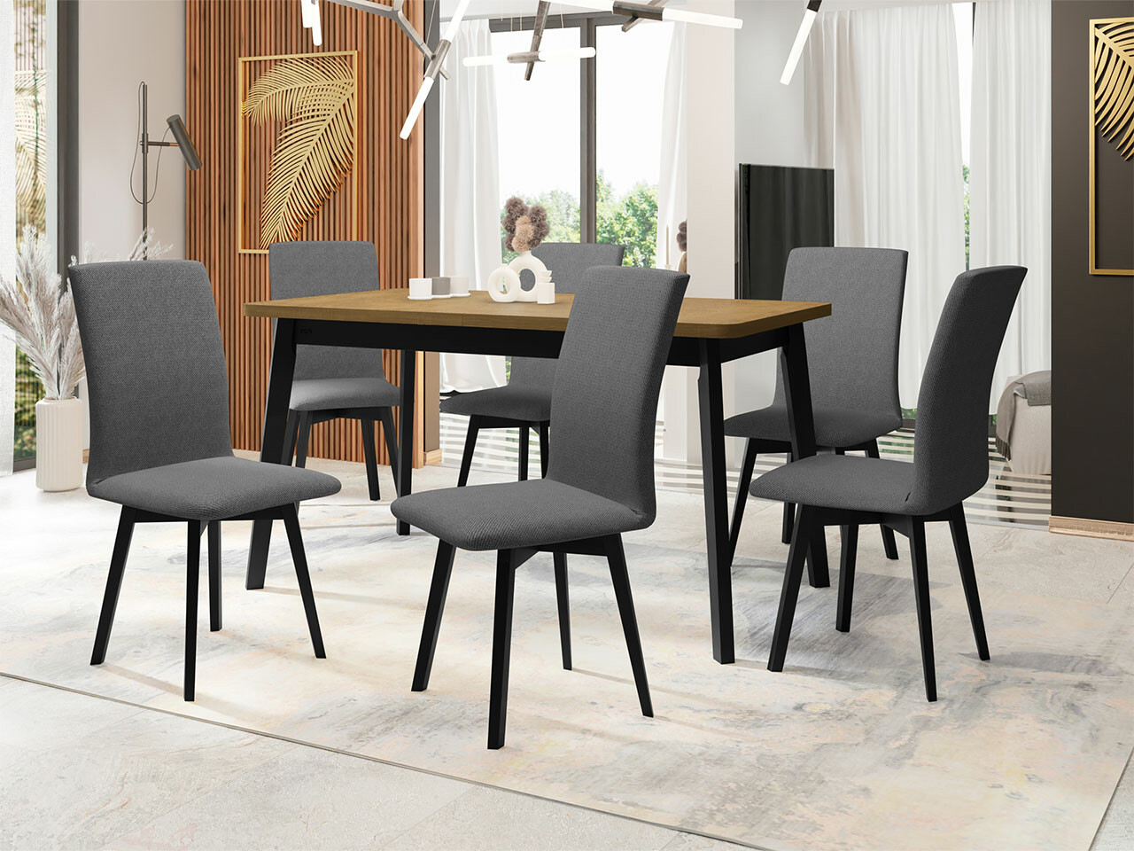 Borðstofusett Victorville 292 (Sonoma-eik + Svartur)