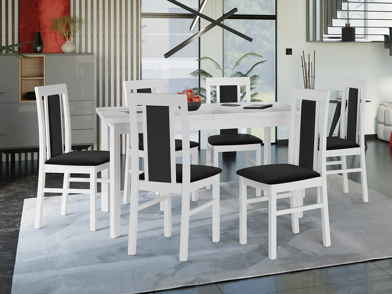 Borðstofusett Victorville 293 (Hvítur)