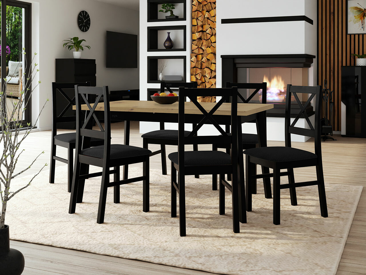 Borðstofusett Victorville 295 (Artisan-eik + Svartur)