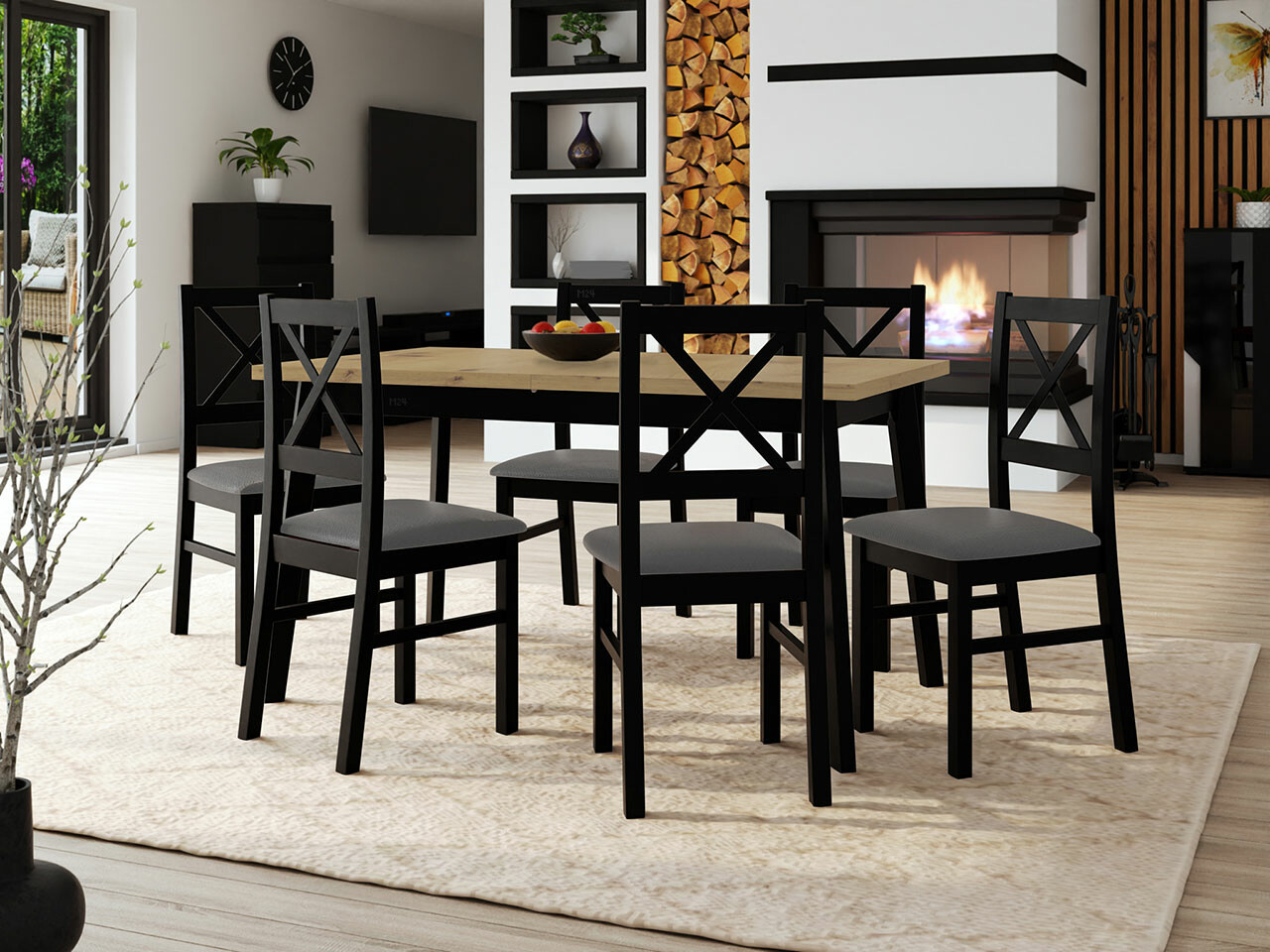 Borðstofusett Victorville 295 (Artisan-eik + Svartur)