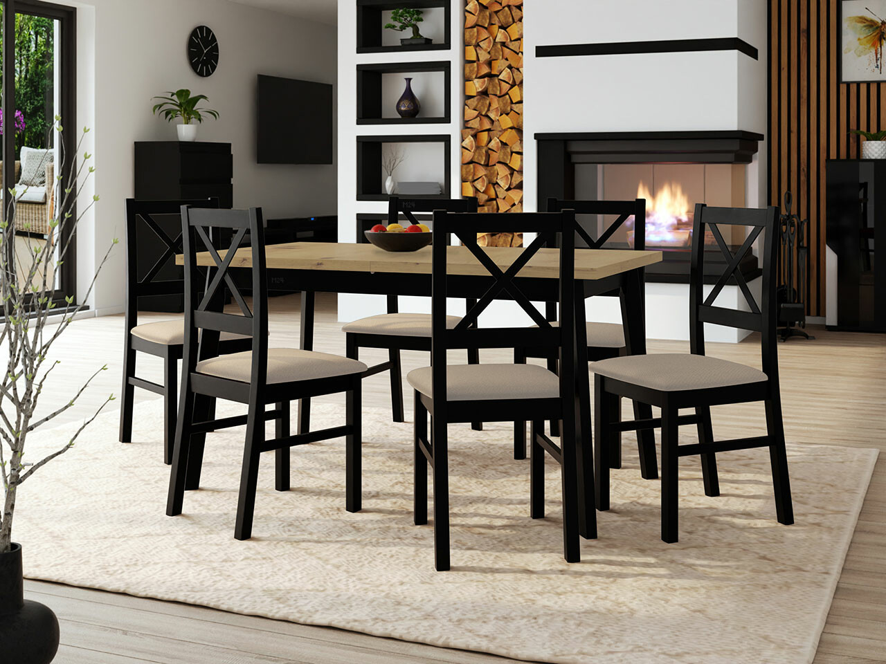 Borðstofusett Victorville 295 (Artisan-eik + Svartur)